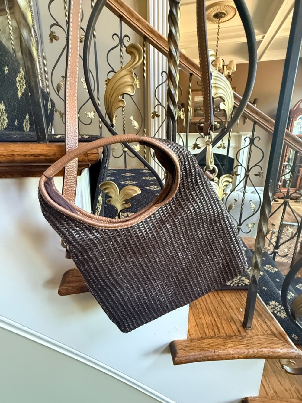 JJIll Woven Brown Shoulder Bag with Adjustable Strap. Cross body or handle. EUC - Picture 7 of 14